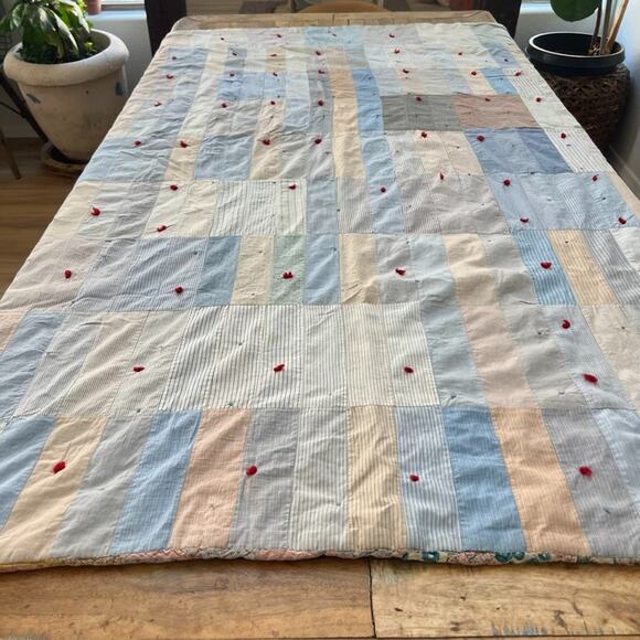 Handmade Nap Quilt Bed Cover Diamond Floral Patchwork Reversible 57" x 72" - Picture 13 of 16